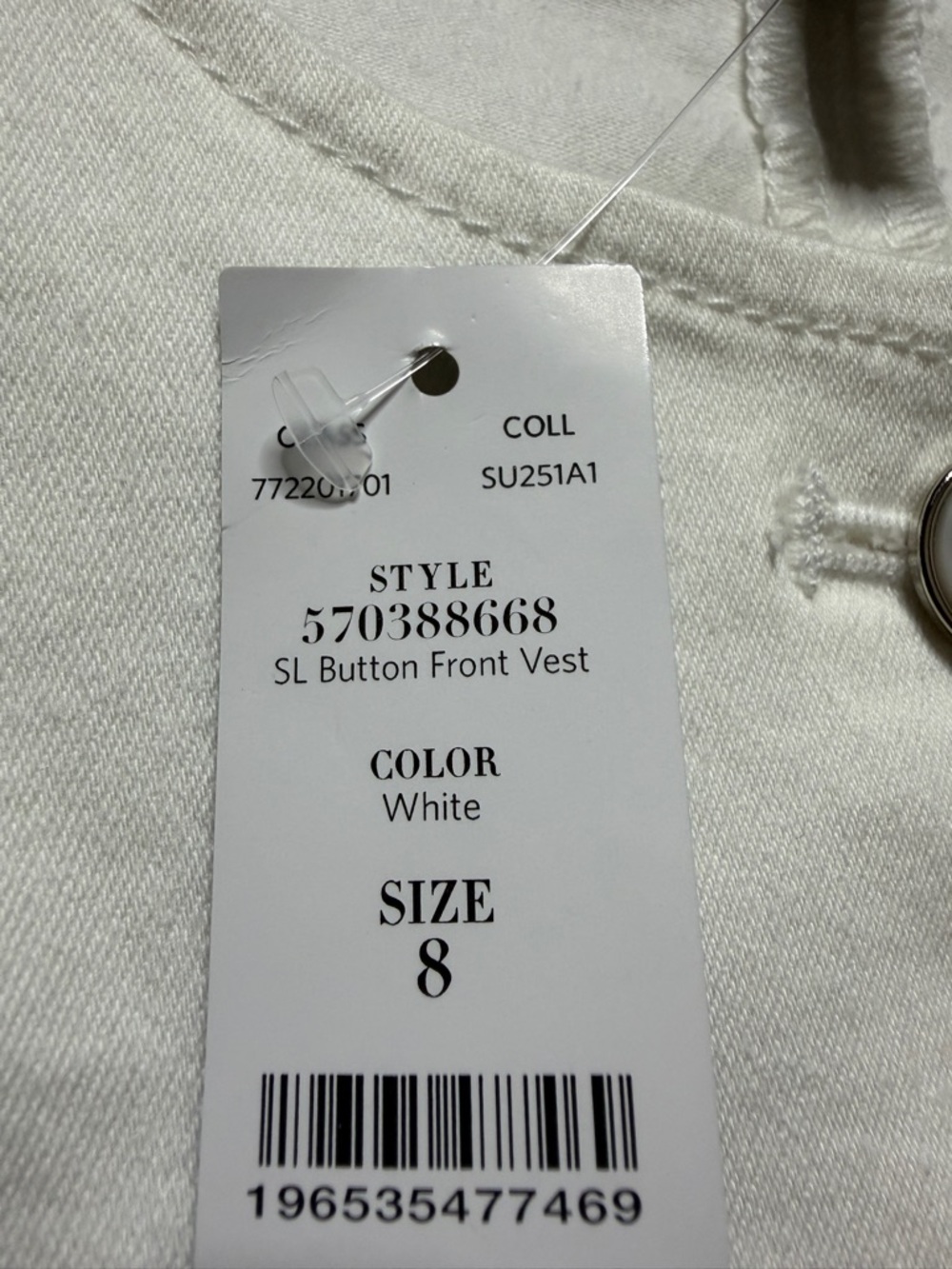 NEW WHBM White Denim Stretch Button Front Vest Top 8 Summer Minimalist Neutral - Picture 7 of 9